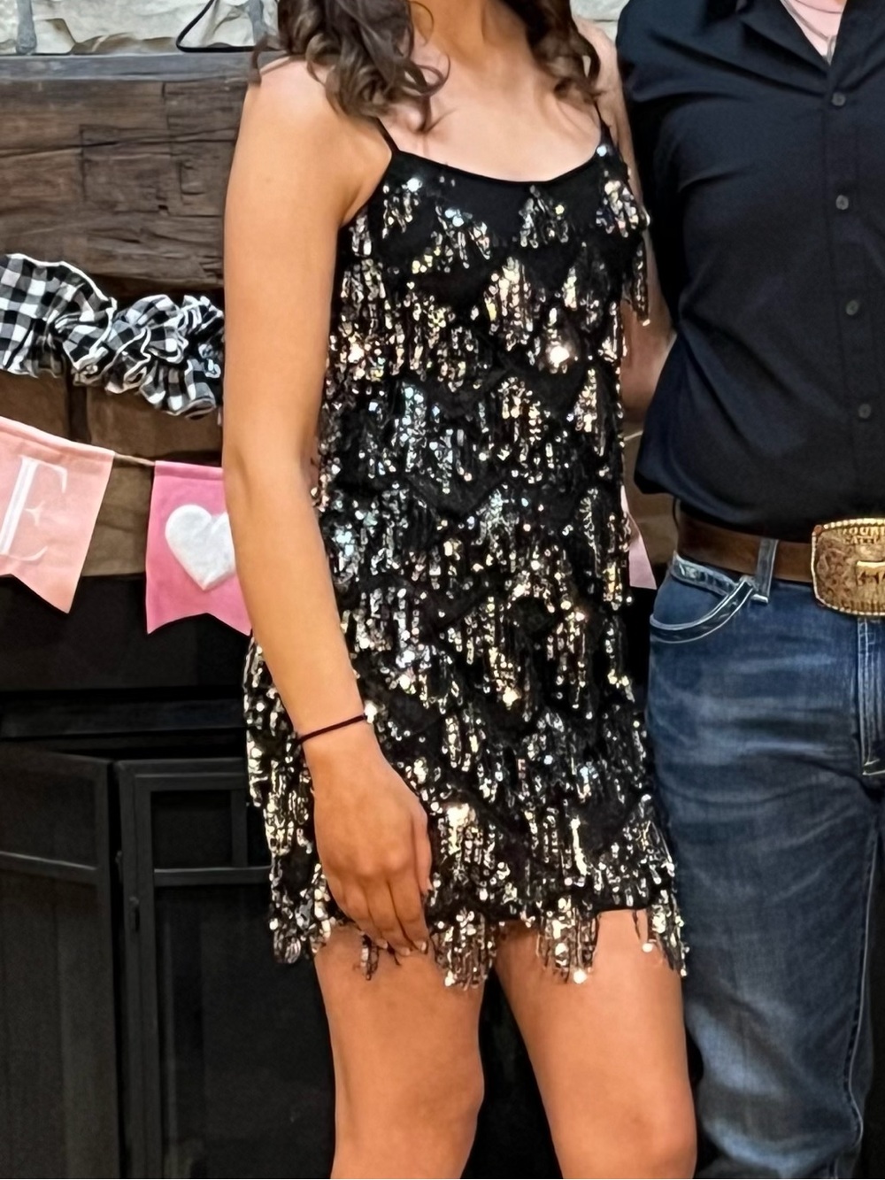 Black Sequin Fringe Slip Dress - Picture 3 of 3